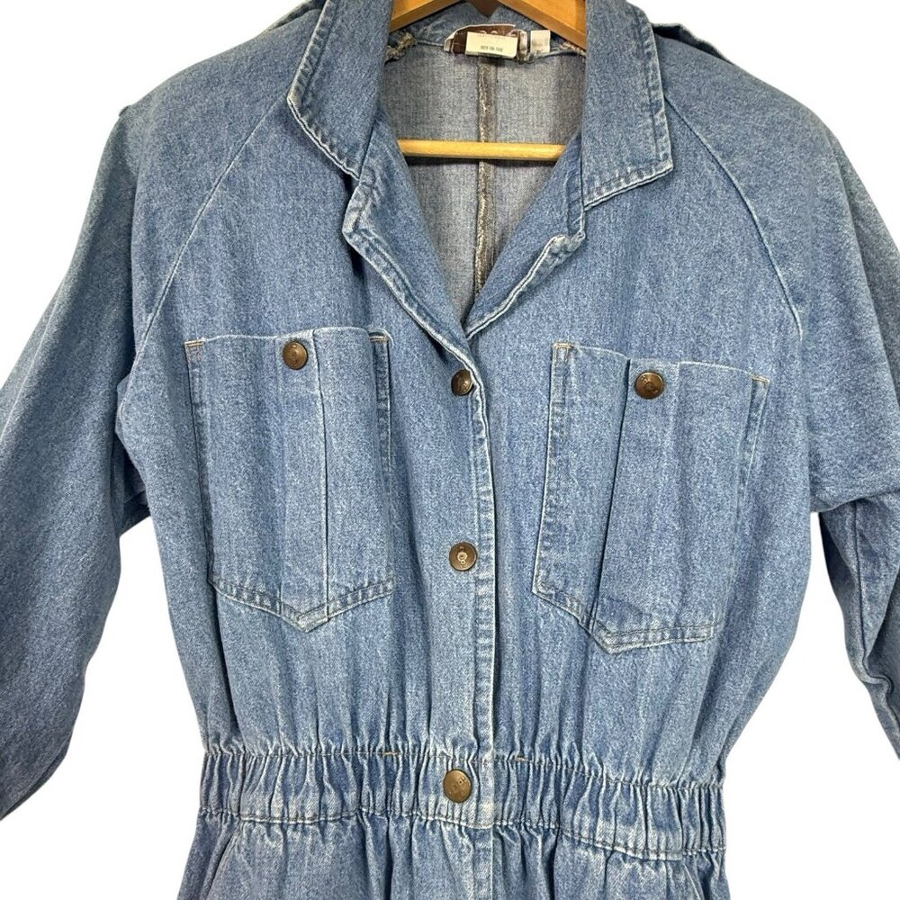 Vintage Ideas Dress Womens M Midi Denim Snap Western Elastic Waist Pockets READ - Picture 2 of 10